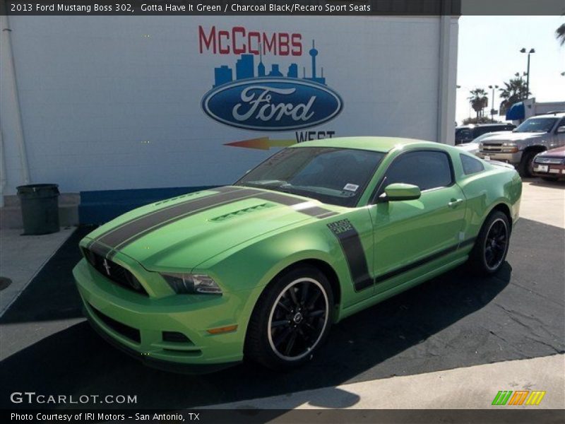 Gotta Have It Green / Charcoal Black/Recaro Sport Seats 2013 Ford Mustang Boss 302