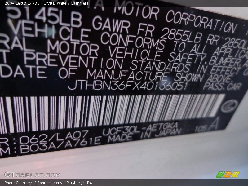 Crystal White / Cashmere 2004 Lexus LS 430