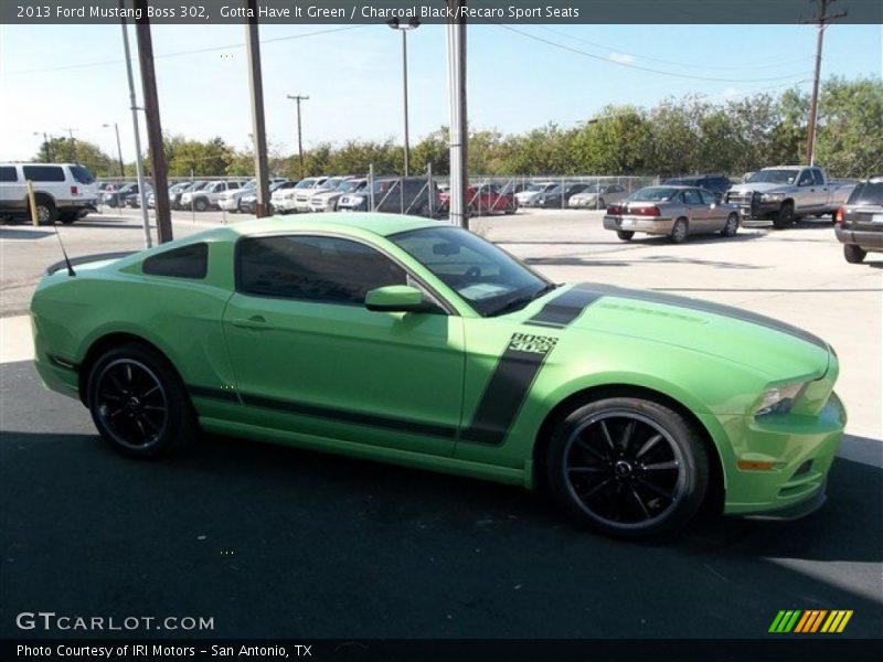 Gotta Have It Green / Charcoal Black/Recaro Sport Seats 2013 Ford Mustang Boss 302