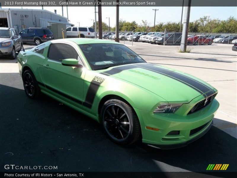 Gotta Have It Green / Charcoal Black/Recaro Sport Seats 2013 Ford Mustang Boss 302