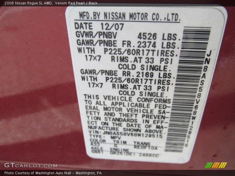 Venom Red Pearl / Black 2008 Nissan Rogue SL AWD
