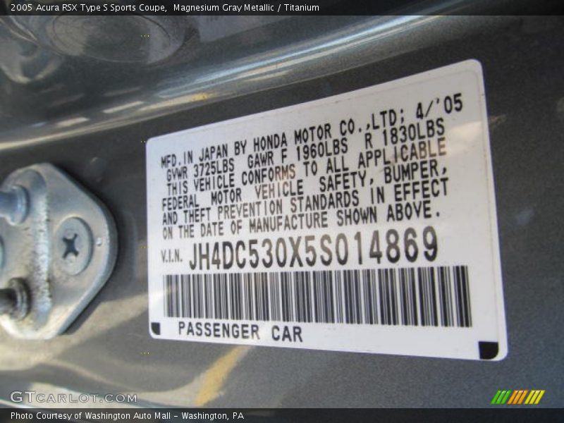 Magnesium Gray Metallic / Titanium 2005 Acura RSX Type S Sports Coupe