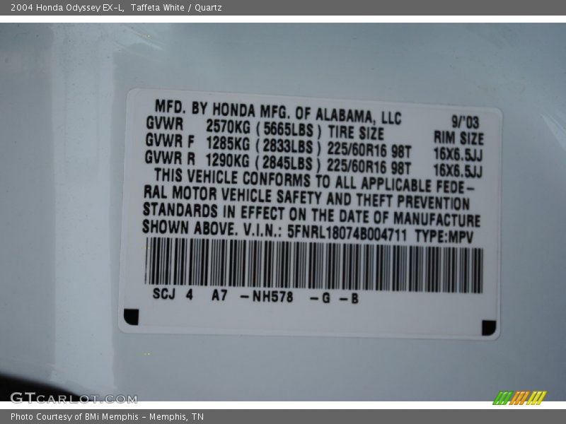 Taffeta White / Quartz 2004 Honda Odyssey EX-L