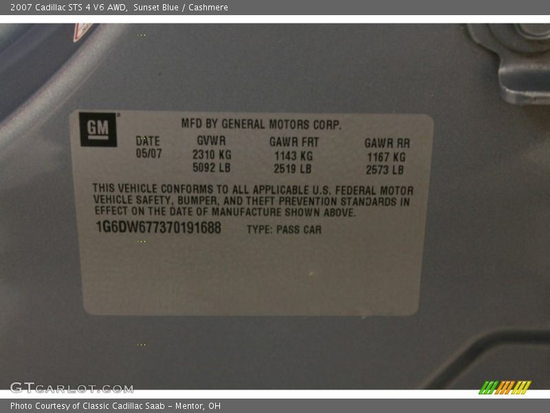 Sunset Blue / Cashmere 2007 Cadillac STS 4 V6 AWD