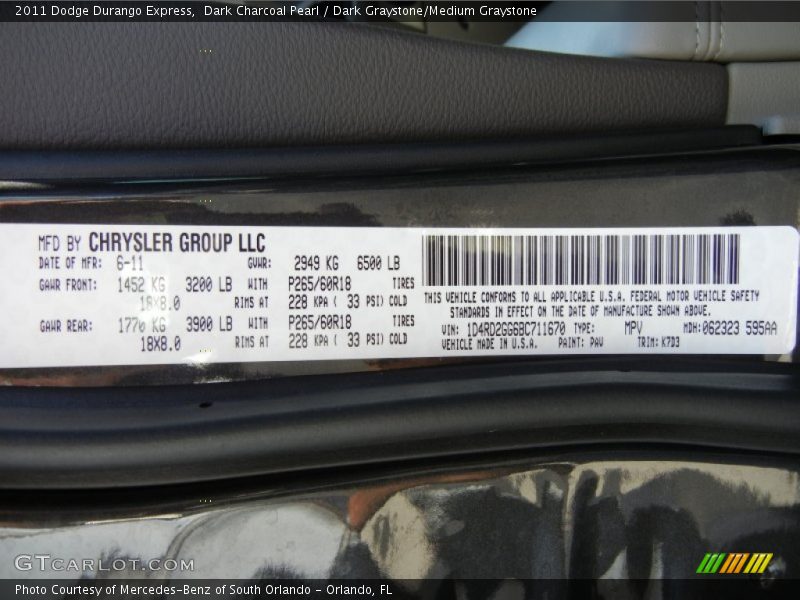 Dark Charcoal Pearl / Dark Graystone/Medium Graystone 2011 Dodge Durango Express