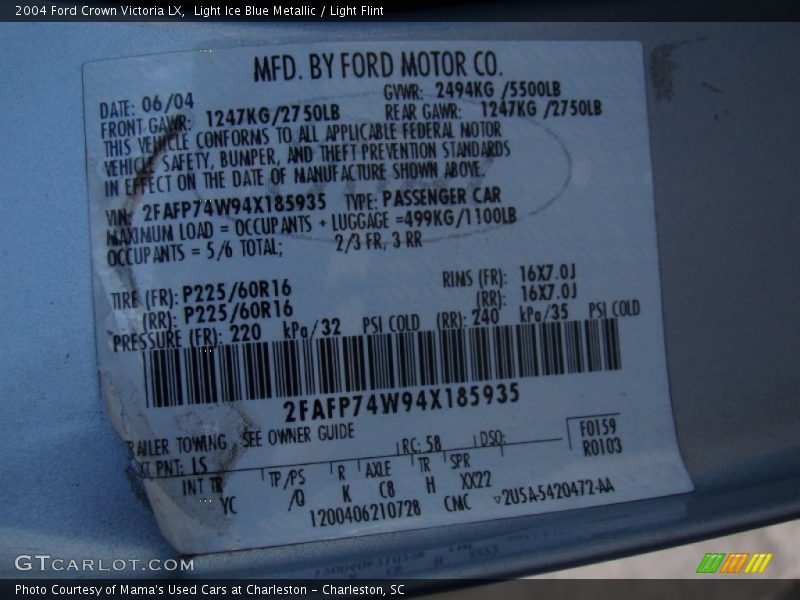 2004 Crown Victoria LX Light Ice Blue Metallic Color Code LS