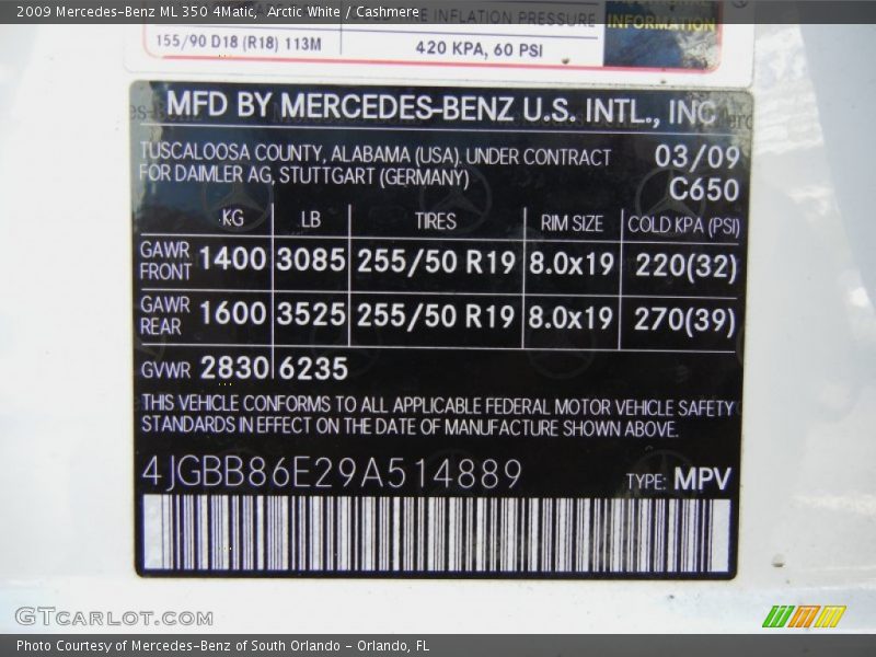 Arctic White / Cashmere 2009 Mercedes-Benz ML 350 4Matic