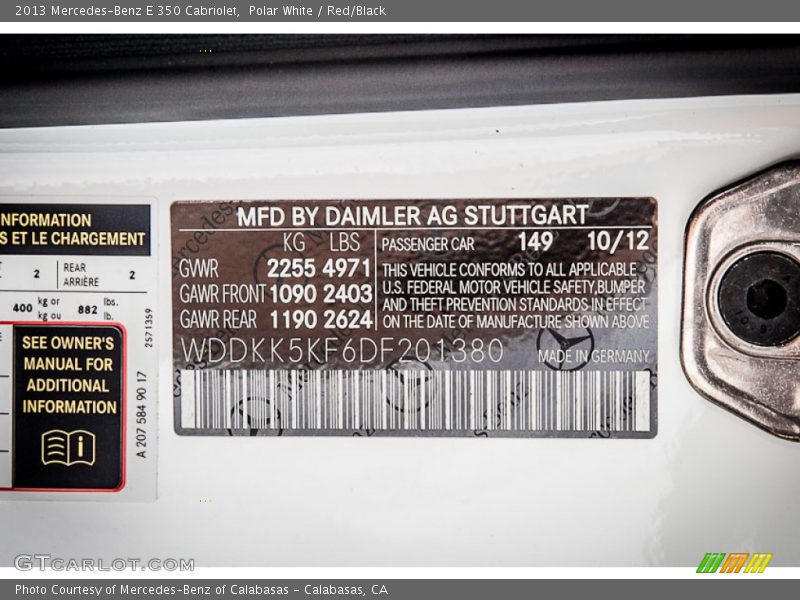 Polar White / Red/Black 2013 Mercedes-Benz E 350 Cabriolet