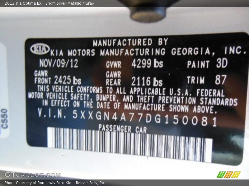 Bright Silver Metallic / Gray 2013 Kia Optima EX
