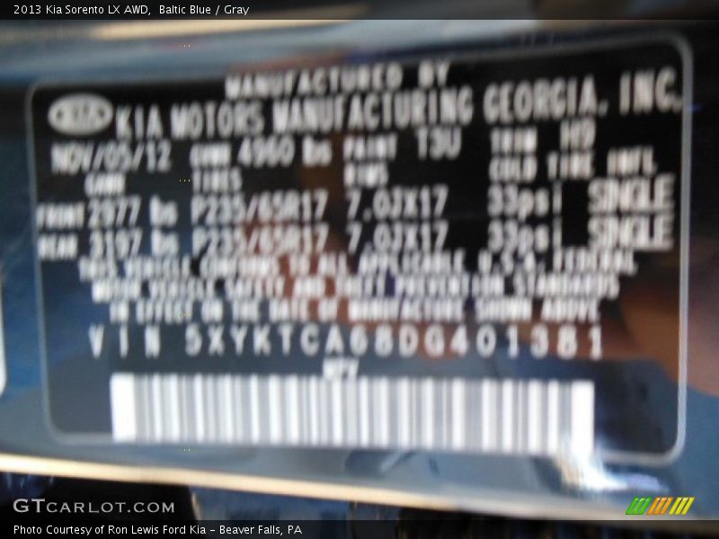 Baltic Blue / Gray 2013 Kia Sorento LX AWD