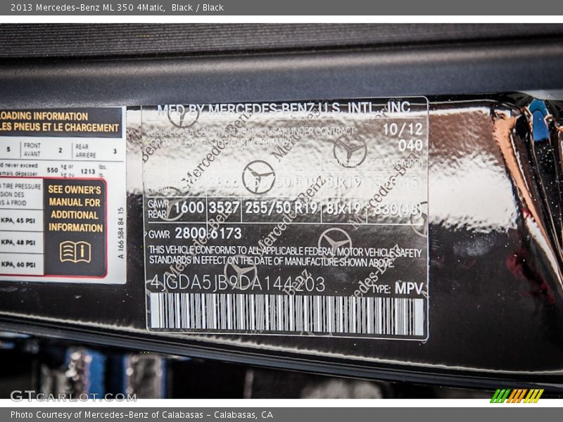 Black / Black 2013 Mercedes-Benz ML 350 4Matic