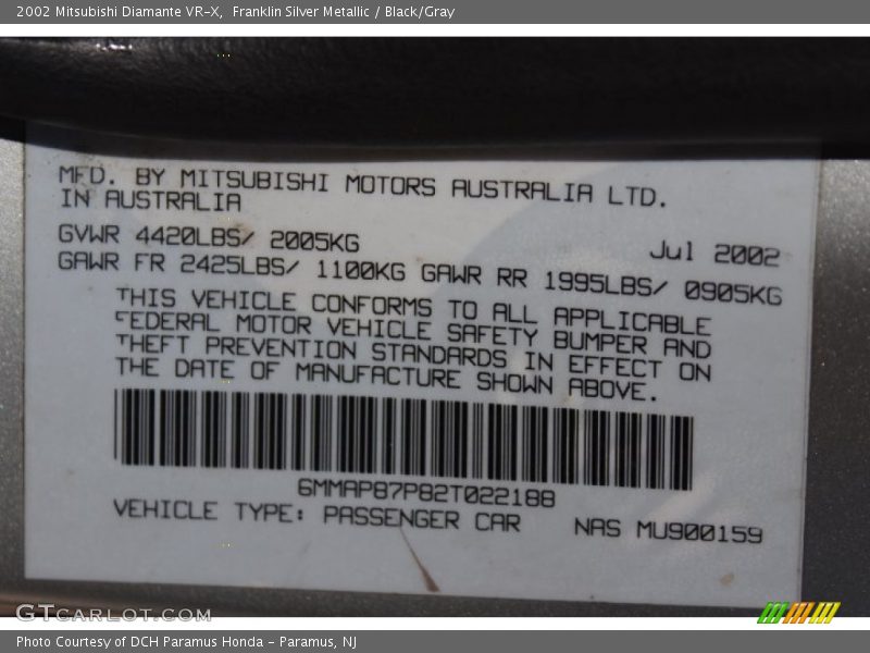 Franklin Silver Metallic / Black/Gray 2002 Mitsubishi Diamante VR-X