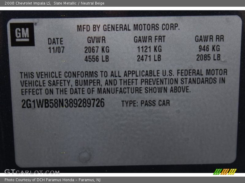 Slate Metallic / Neutral Beige 2008 Chevrolet Impala LS