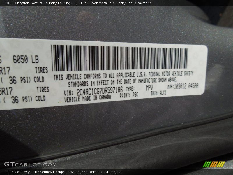 2013 Town & Country Touring - L Billet Silver Metallic Color Code PSC