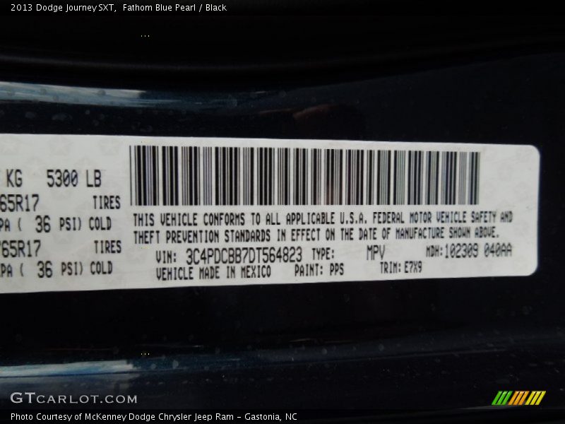 2013 Journey SXT Fathom Blue Pearl Color Code PPS