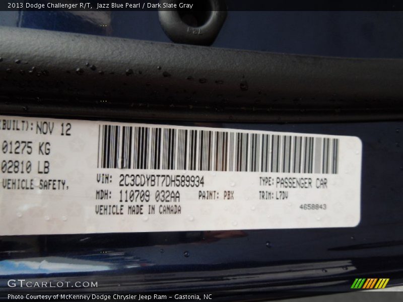 2013 Challenger R/T Jazz Blue Pearl Color Code PBX
