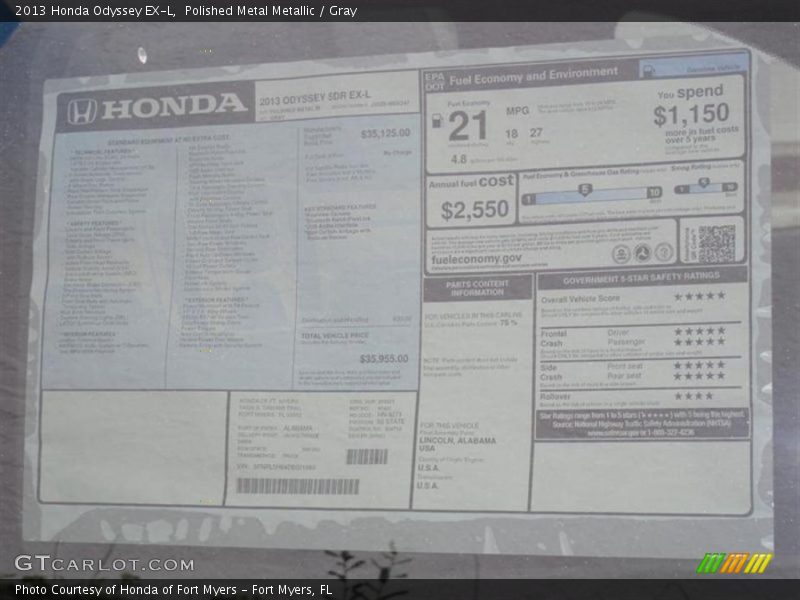 Polished Metal Metallic / Gray 2013 Honda Odyssey EX-L