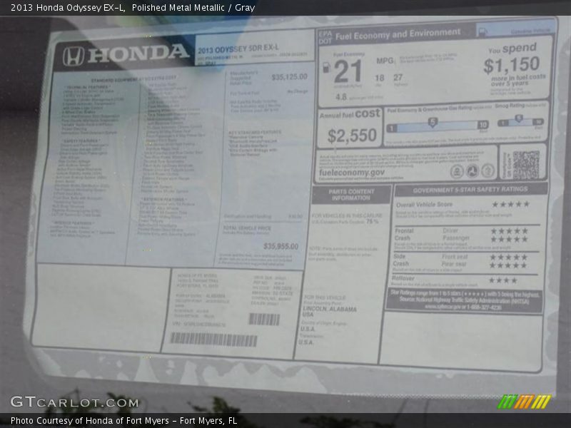 Polished Metal Metallic / Gray 2013 Honda Odyssey EX-L