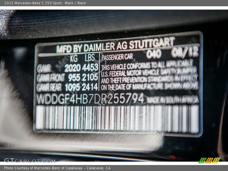 Black / Black 2013 Mercedes-Benz C 250 Sport