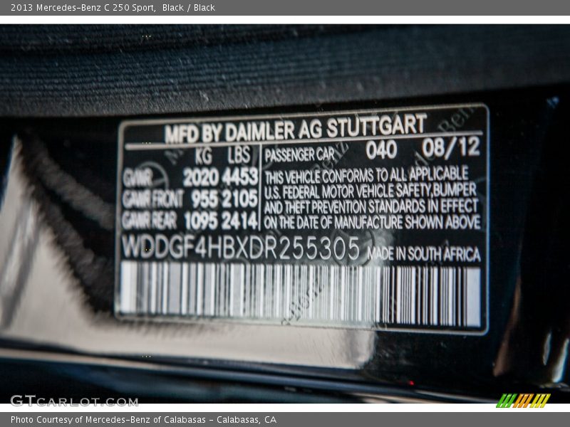 Black / Black 2013 Mercedes-Benz C 250 Sport