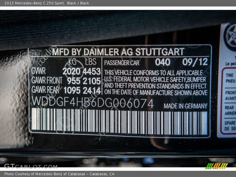 Black / Black 2013 Mercedes-Benz C 250 Sport