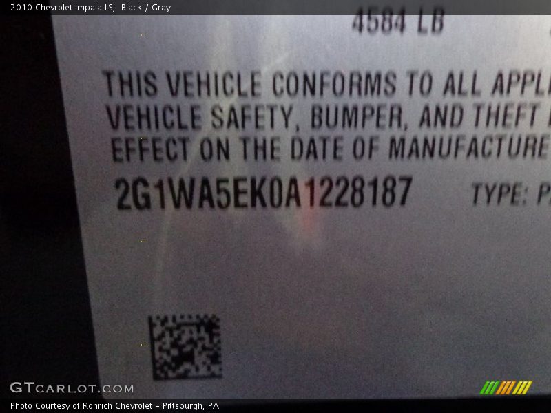 Black / Gray 2010 Chevrolet Impala LS