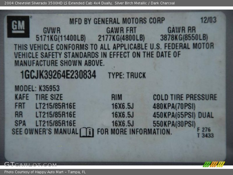 Silver Birch Metallic / Dark Charcoal 2004 Chevrolet Silverado 3500HD LS Extended Cab 4x4 Dually