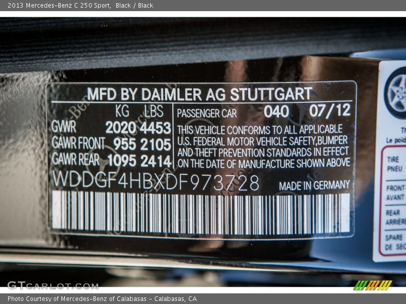 Black / Black 2013 Mercedes-Benz C 250 Sport