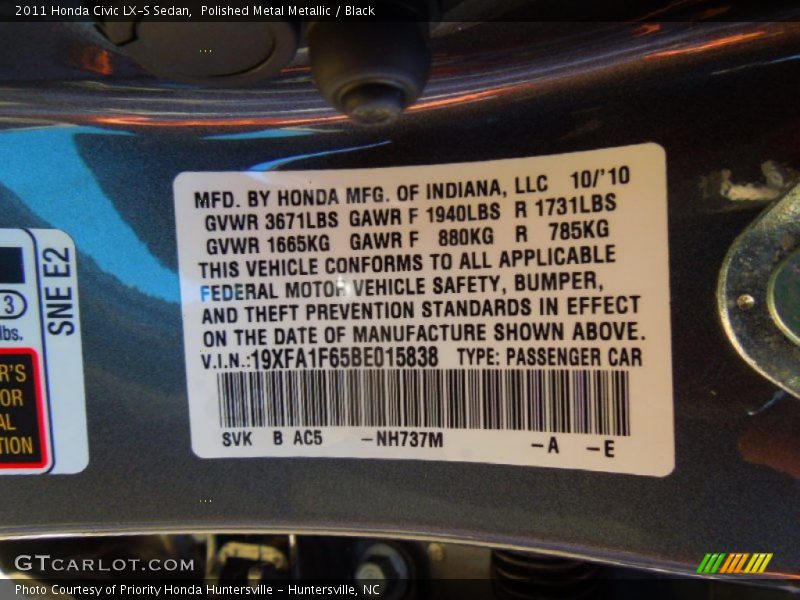 Polished Metal Metallic / Black 2011 Honda Civic LX-S Sedan