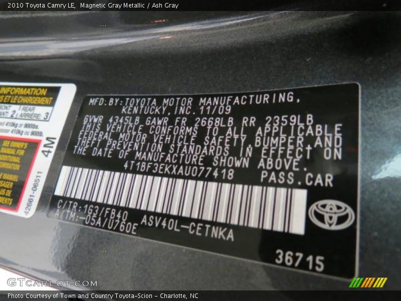 Magnetic Gray Metallic / Ash Gray 2010 Toyota Camry LE