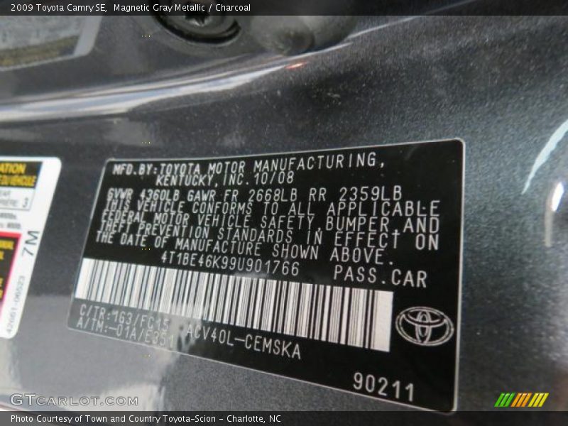 Magnetic Gray Metallic / Charcoal 2009 Toyota Camry SE