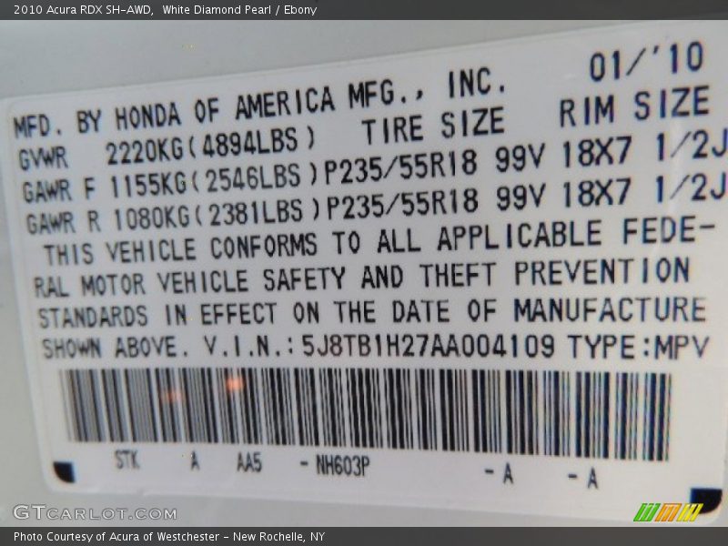 White Diamond Pearl / Ebony 2010 Acura RDX SH-AWD