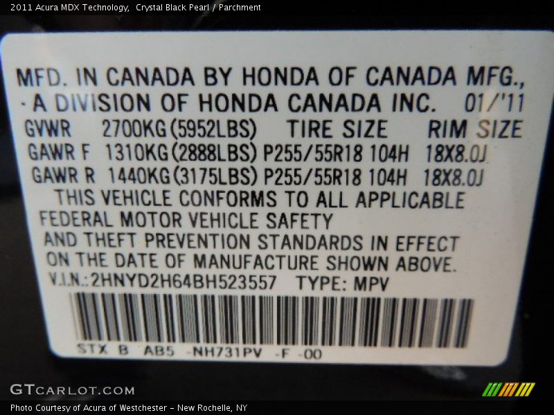 Crystal Black Pearl / Parchment 2011 Acura MDX Technology
