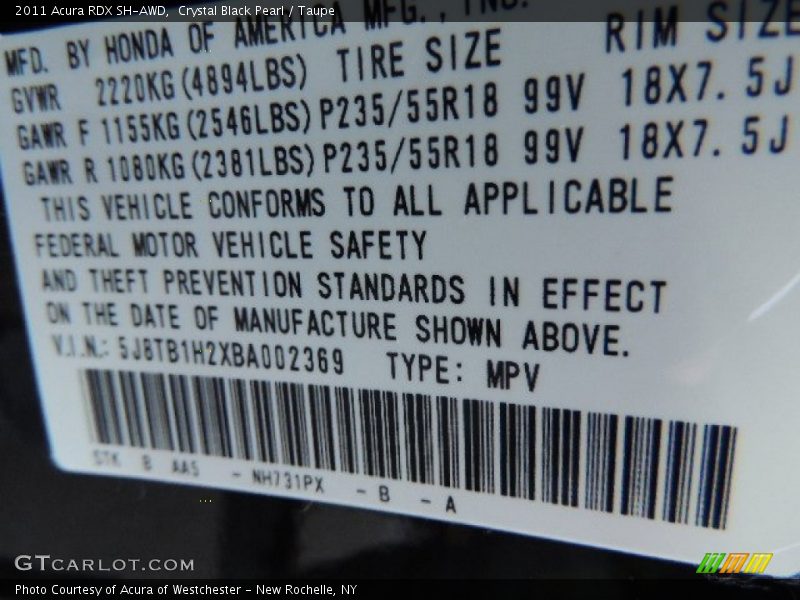 Crystal Black Pearl / Taupe 2011 Acura RDX SH-AWD