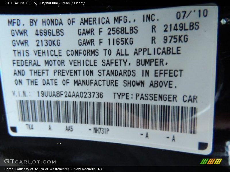 NH731P - 2010 Acura TL 3.5
