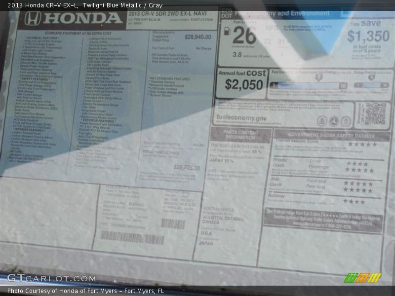 Twilight Blue Metallic / Gray 2013 Honda CR-V EX-L