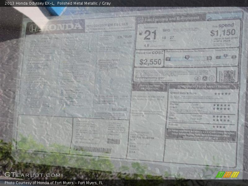 Polished Metal Metallic / Gray 2013 Honda Odyssey EX-L