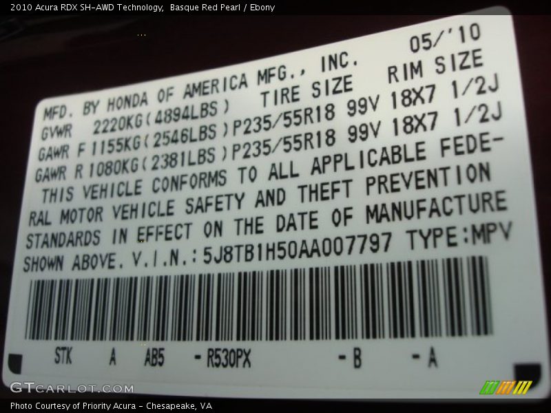 Basque Red Pearl / Ebony 2010 Acura RDX SH-AWD Technology