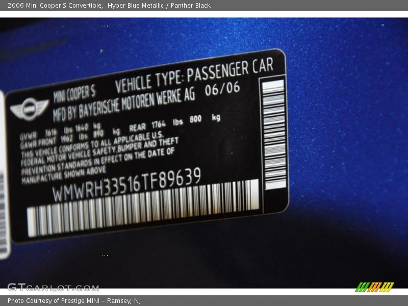 Hyper Blue Metallic / Panther Black 2006 Mini Cooper S Convertible