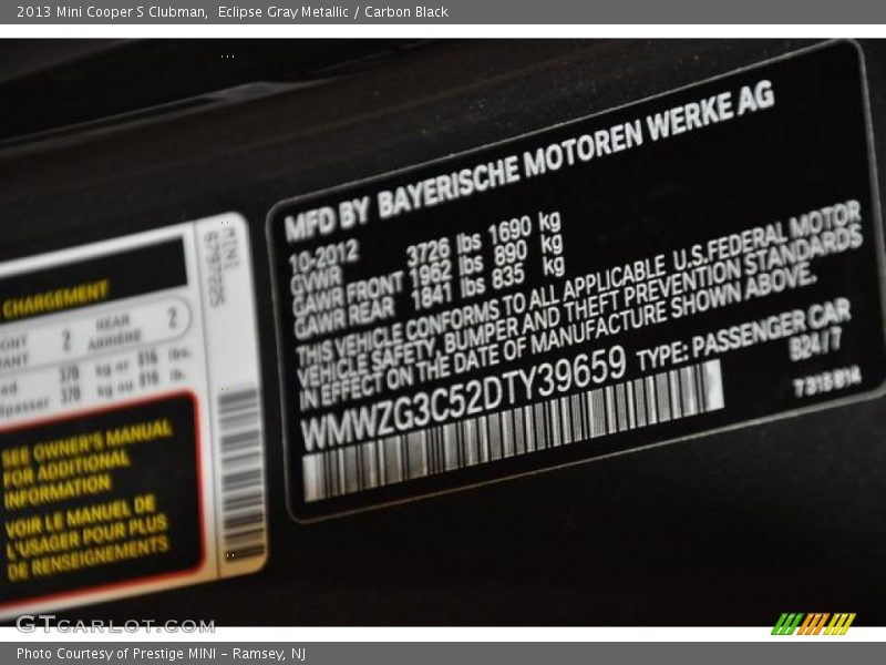 Eclipse Gray Metallic / Carbon Black 2013 Mini Cooper S Clubman