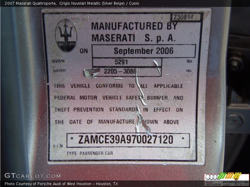 Grigio Nuvolari Metallic (Silver Beige) / Cuoio 2007 Maserati Quattroporte