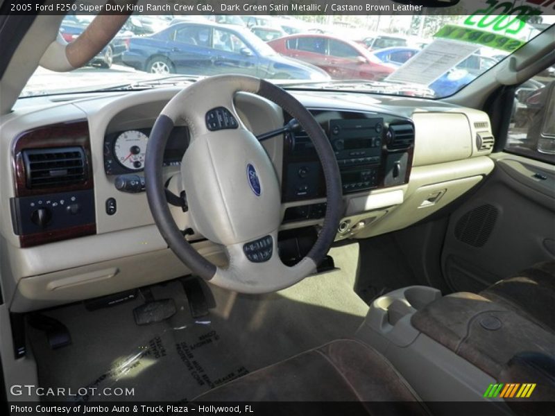 Dark Green Satin Metallic / Castano Brown Leather 2005 Ford F250 Super Duty King Ranch Crew Cab