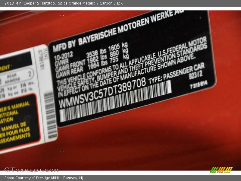 Spice Orange Metallic / Carbon Black 2013 Mini Cooper S Hardtop