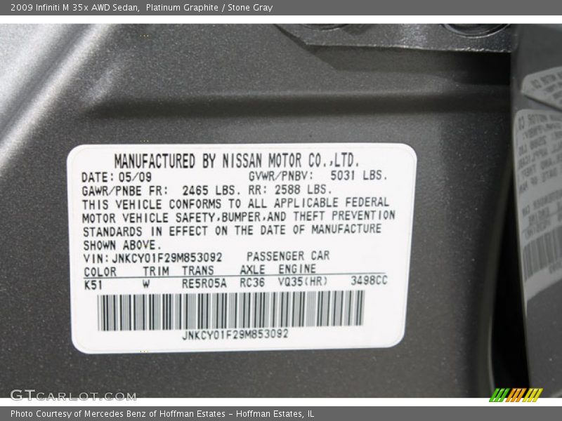 2009 M 35x AWD Sedan Platinum Graphite Color Code K51