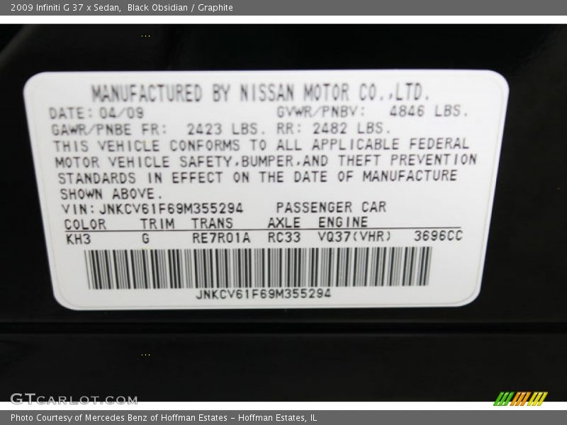 Black Obsidian / Graphite 2009 Infiniti G 37 x Sedan