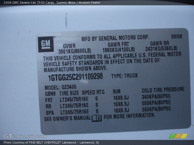 Summit White / Medium Pewter 2009 GMC Savana Van 2500 Cargo