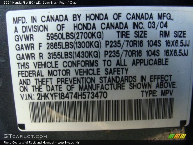 Sage Brush Pearl / Gray 2004 Honda Pilot EX 4WD