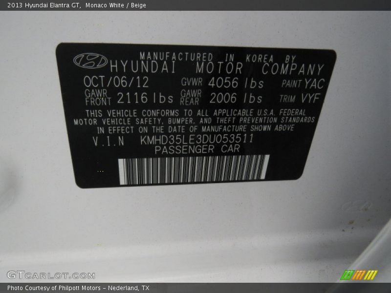 Monaco White / Beige 2013 Hyundai Elantra GT