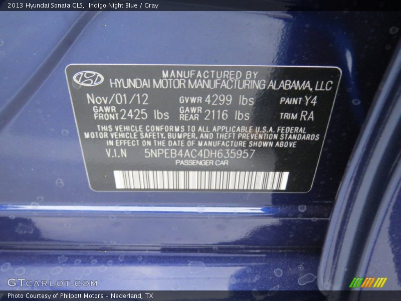 Indigo Night Blue / Gray 2013 Hyundai Sonata GLS