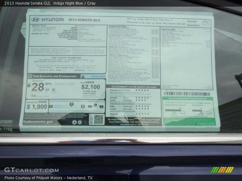 Indigo Night Blue / Gray 2013 Hyundai Sonata GLS